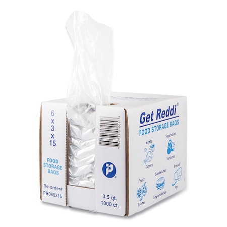 Integrated Bagging Systems Food Bags, 3.5 qt, 0.68 mil, 6" x 15", Clear, PK1000 PB060315